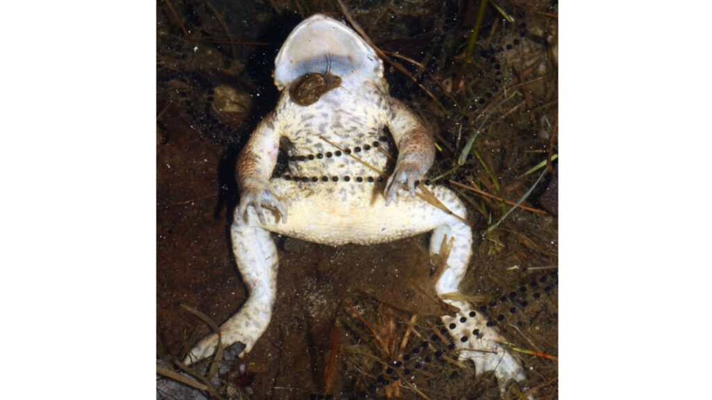 A dead American Toad underwater during the breeding season